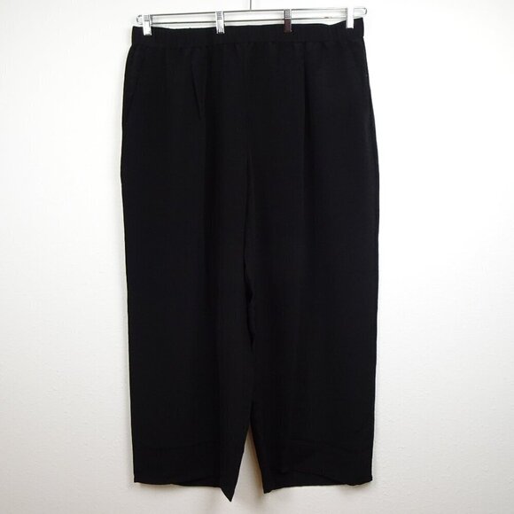 Eileen Fisher Silk Wide Leg Pants Women's Plus Size 3X Black Pleated Full Length - Picture 1 of 9